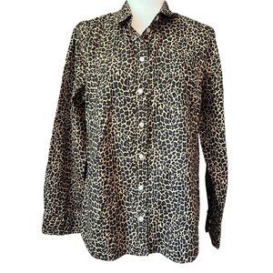 J. Crew Leopard Print Button Down Shirt Women’s Large 100% Cotton Long Sleeve Bl